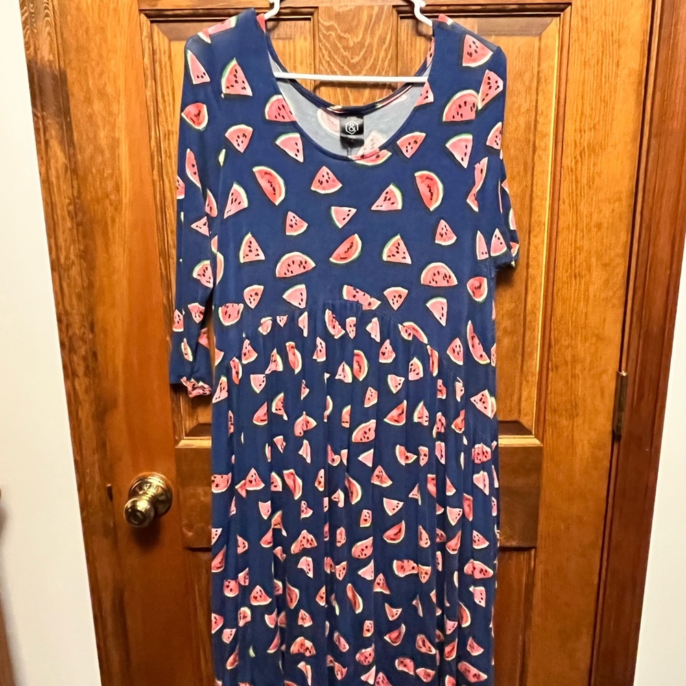 Watermelon midi dress with POCKETS!